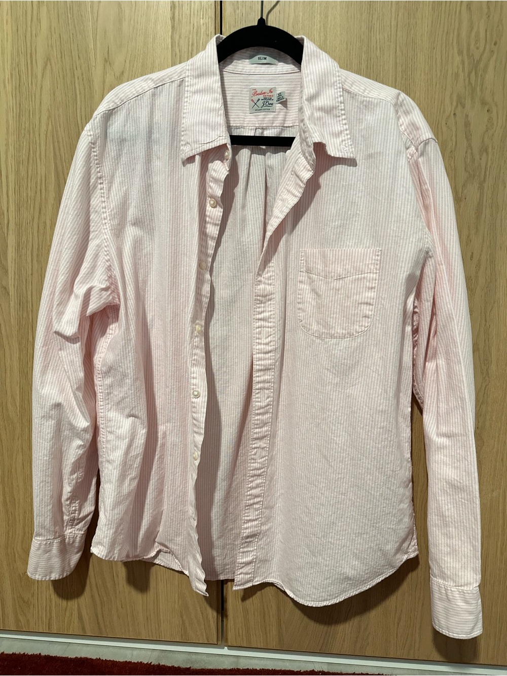 J. Crew Slim Pink and White Striped Oxford Shirt
